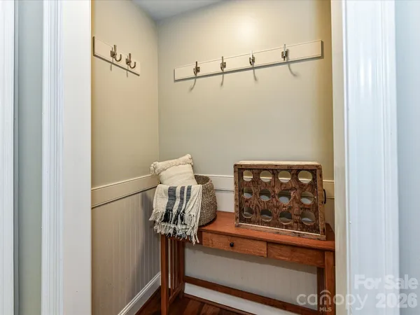 a view of small space with racks on the wall