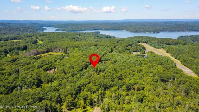 an aerial view of a houses with a lush green hillside