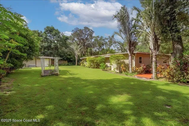 a view of backyard with small cabin