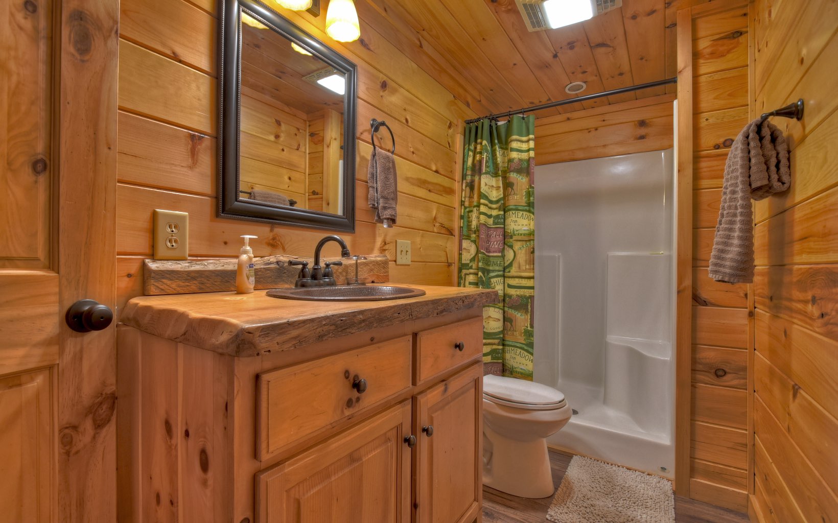 216 The Forest Road Blue Ridge, GA 30513 - Photo 15 of 41 a bathroom with a granite countertop sink toilet and shower