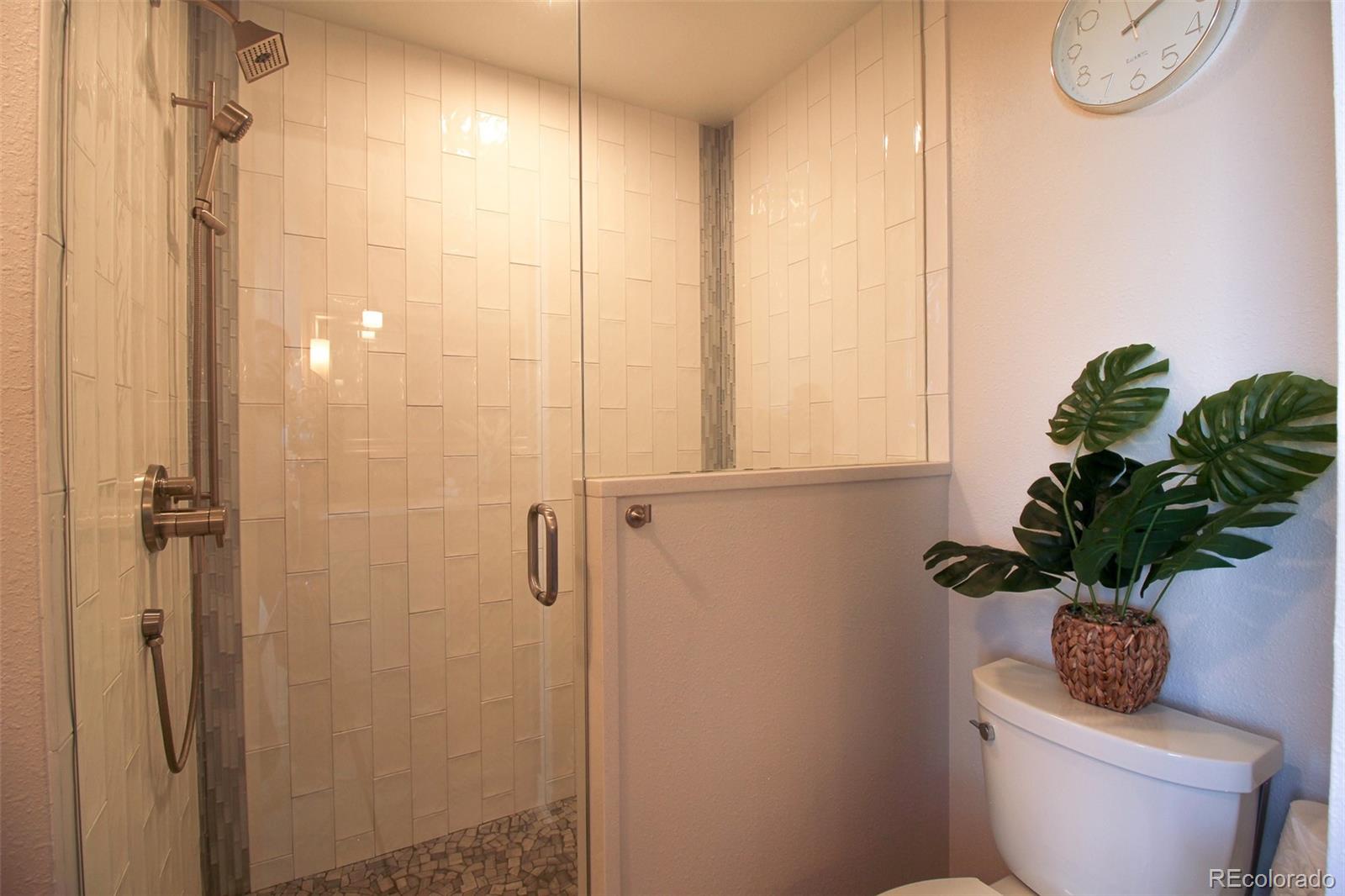 243 Paradise Road Golden, CO 80401 - Photo 21 of 49 a bathroom with a potted plant on the counter and shower