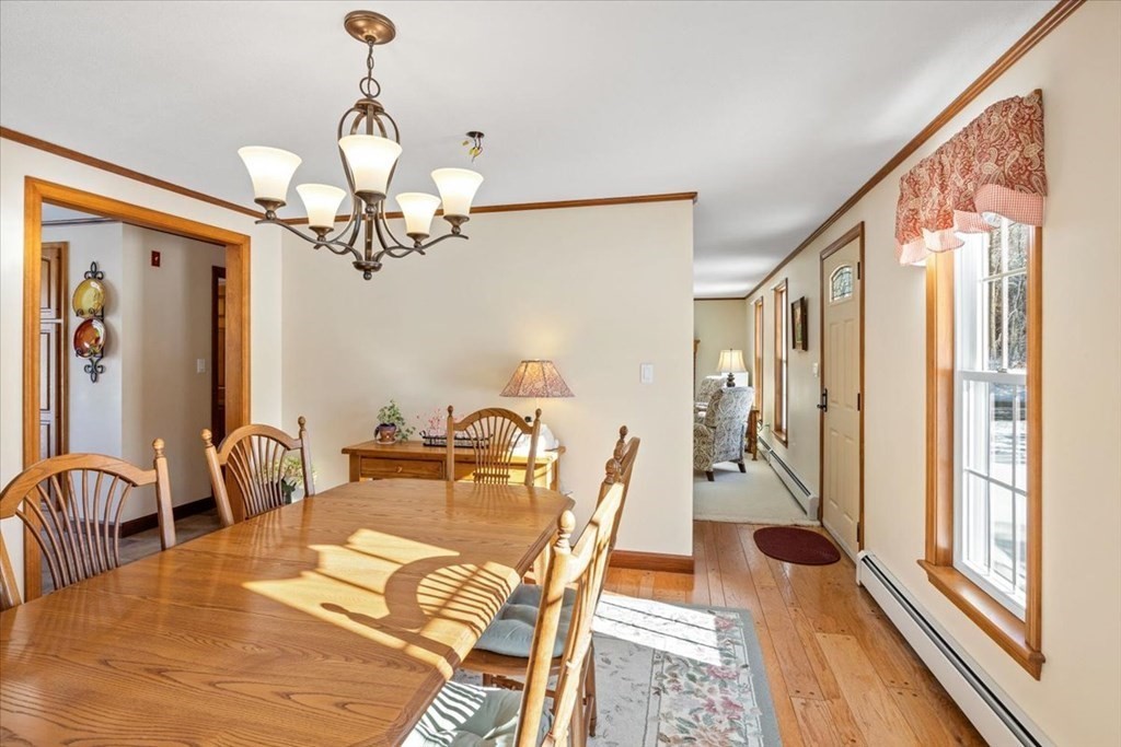 5 Sandy Lane Assonet, MA 02702 - Photo 19 of 34 a view of a dining room with furniture a chandelier and wooden floor