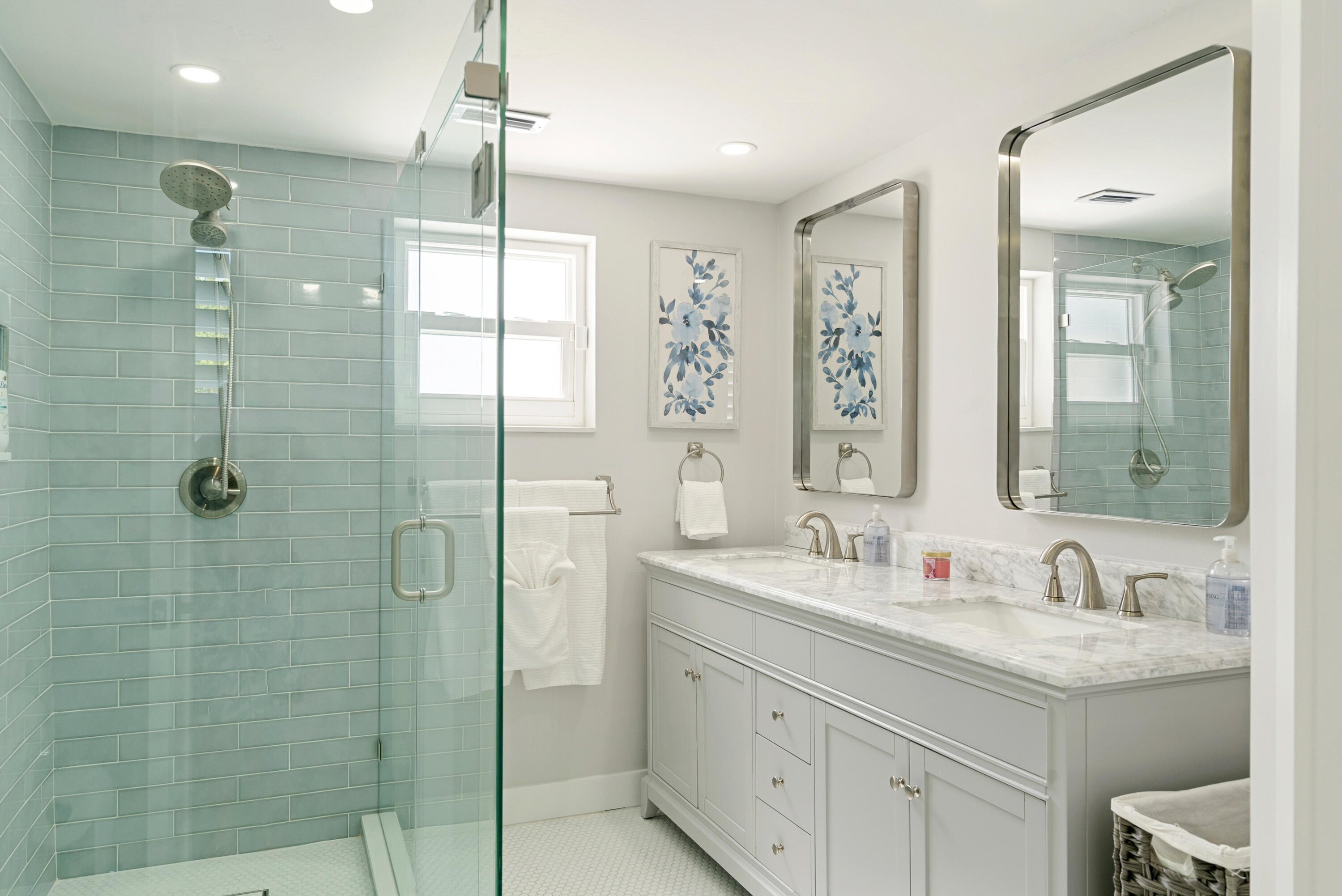 215 Wildwood Circle Key Largo, FL 33037 - Photo 25 of 61 a bathroom with a granite countertop sink a shower and a mirror
