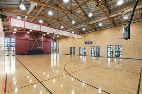 a view of a indoor basketball court