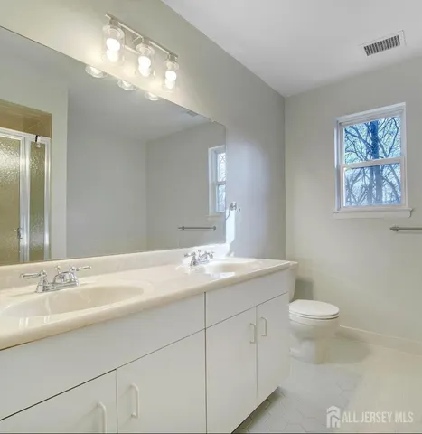 a bathroom with a sink a toilet and a mirror