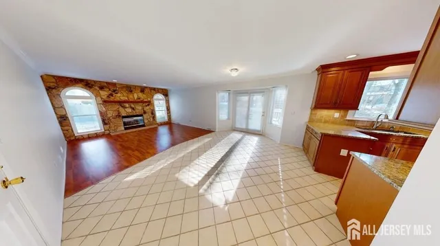 a view of a living room and dining room