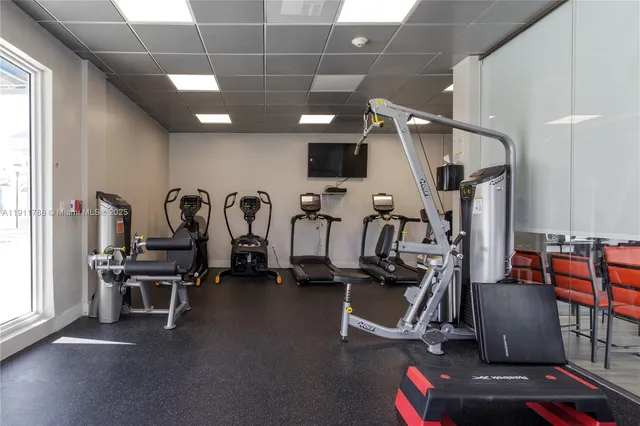 a view of a room with gym equipment