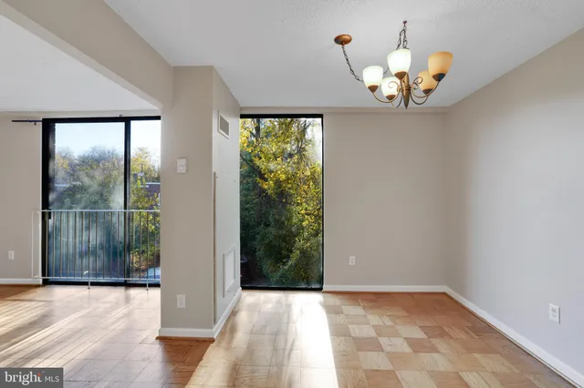 a view of a chandelier in a room