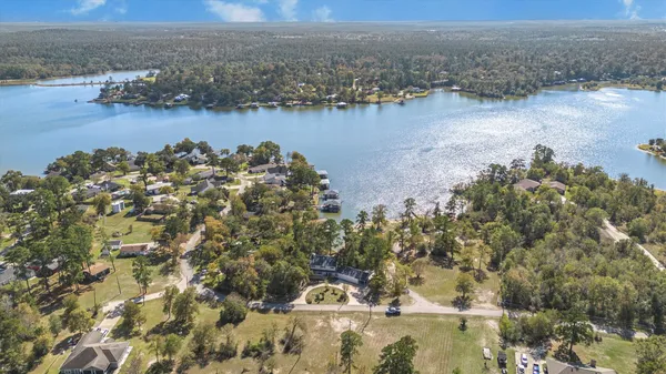 a view of a lake from a yard