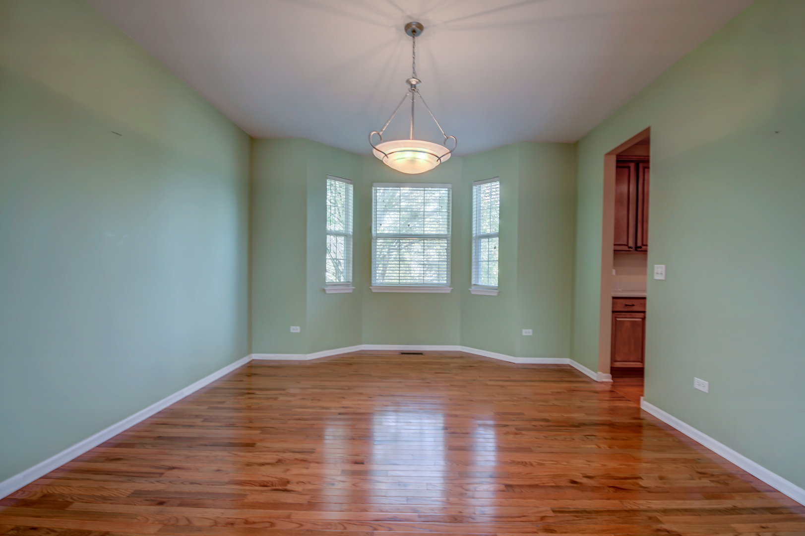 860 Spring Creek Circle Naperville, IL 60565 - Photo 6 of 26 a view of an empty room with wooden floor and fan
