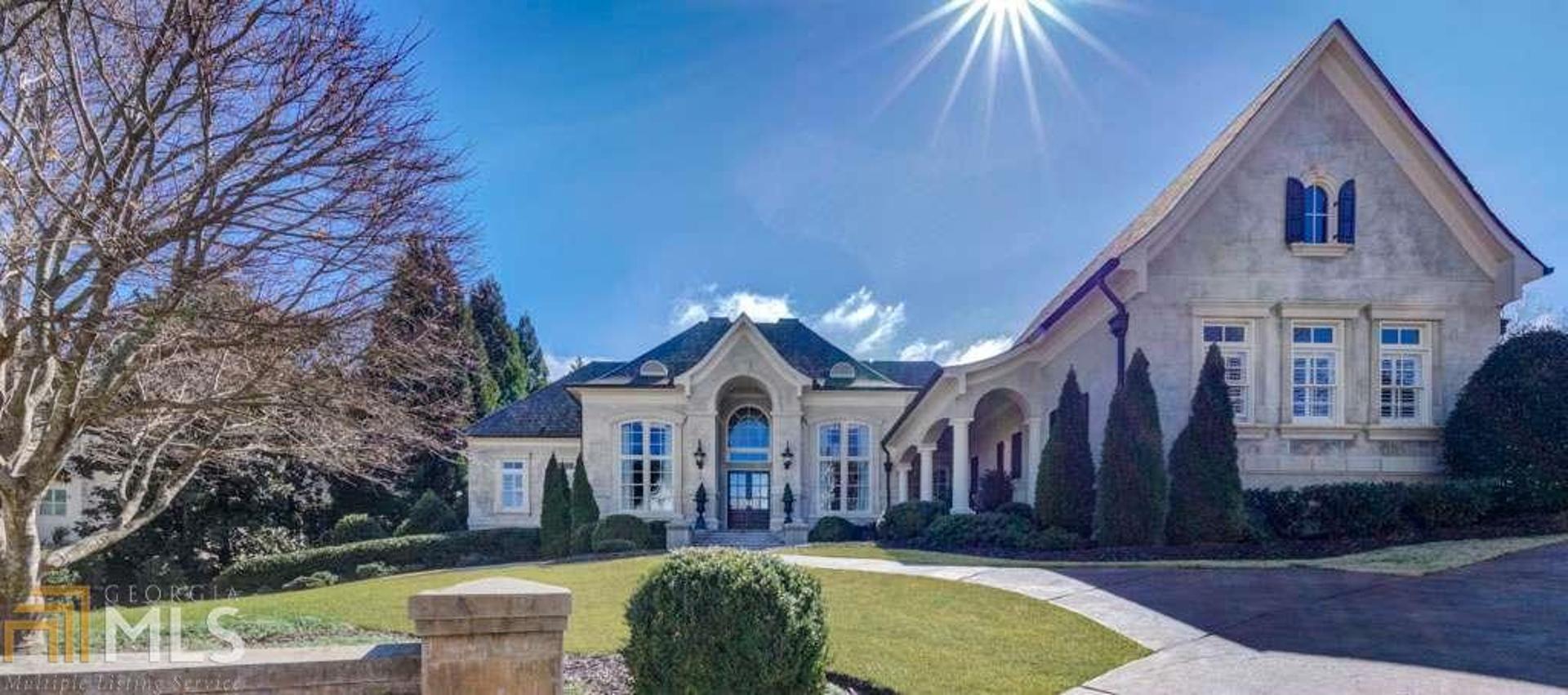 a view of a big yard with plants and large tree