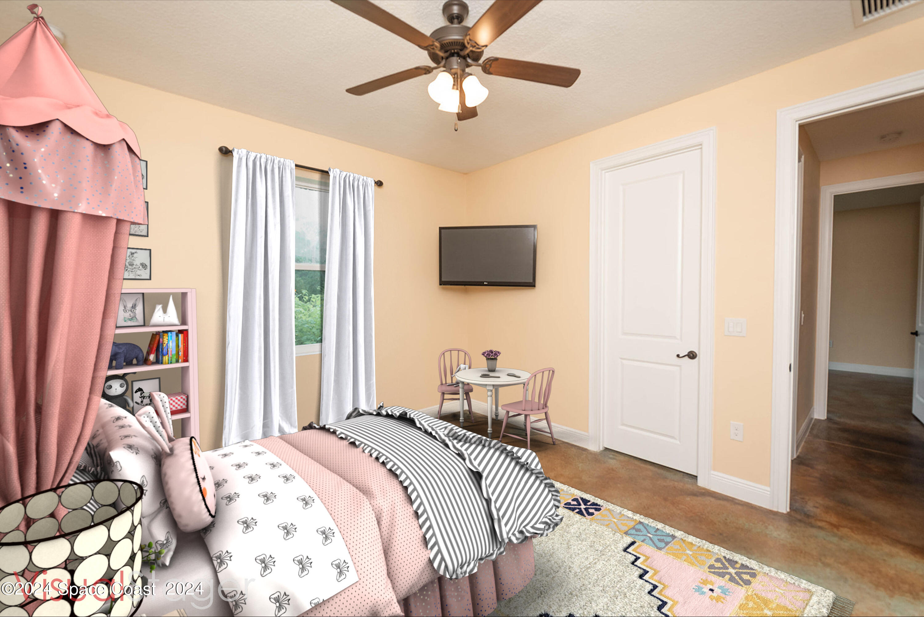 3750 Hield Road Melbourne, FL 32904 - Photo 33 of 63 a bedroom with a bed and a chandelier