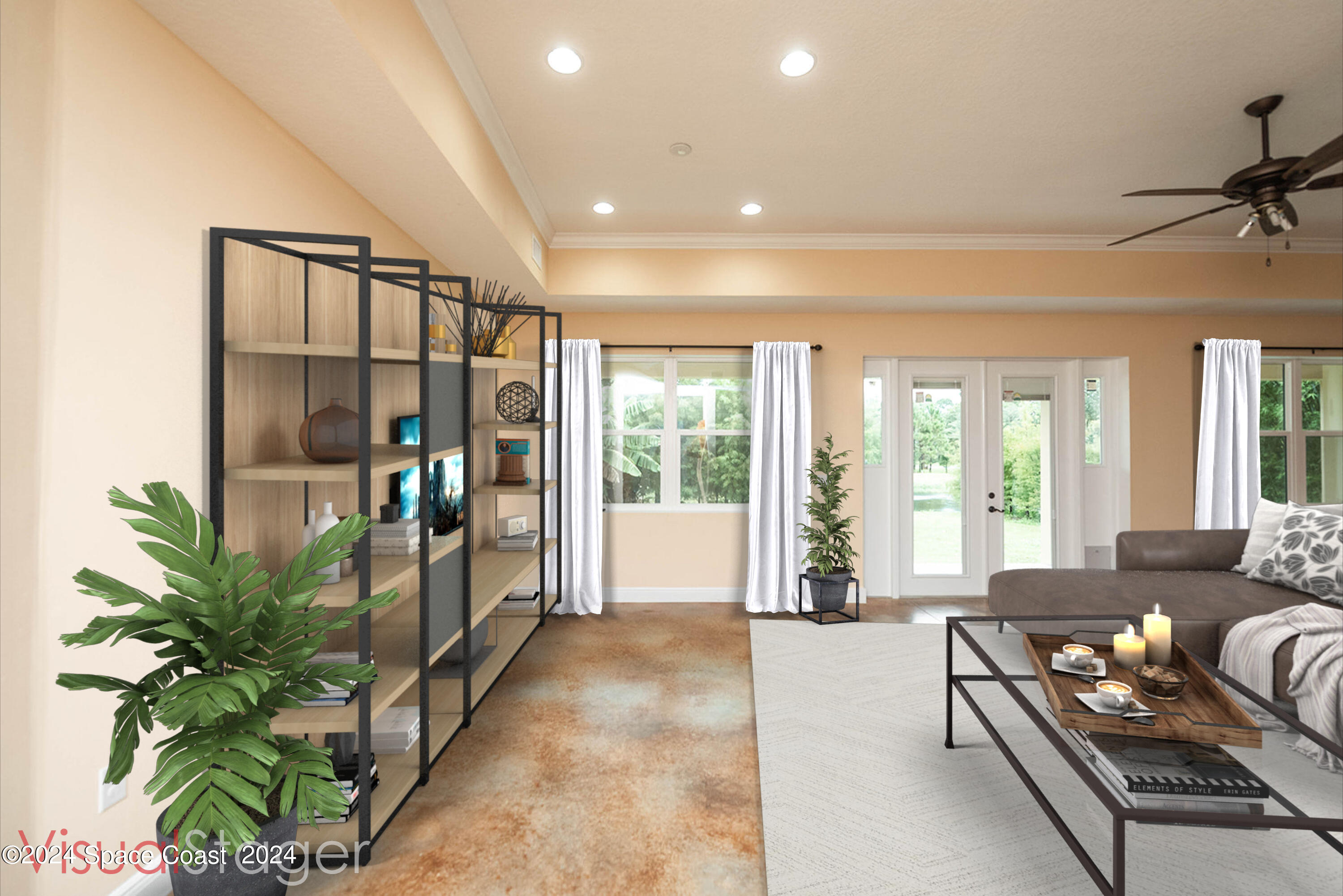 3750 Hield Road Melbourne, FL 32904 - Photo 6 of 63 a living room with furniture floor to ceiling window and potted plant