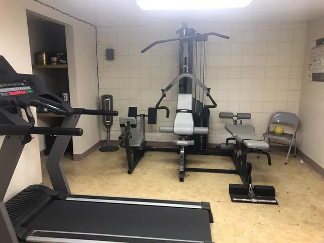 a room with gym equipment