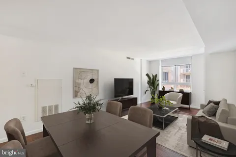 a living room with furniture potted plant and a window