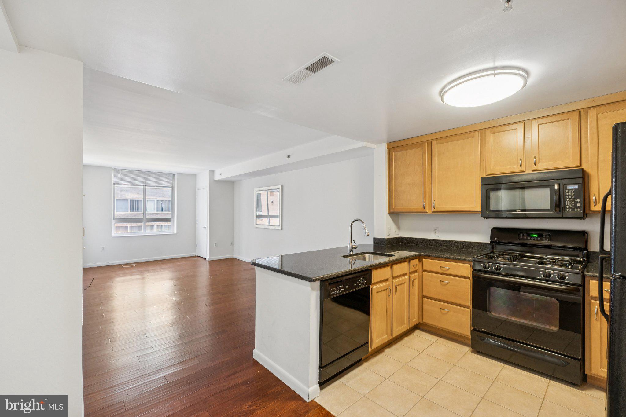 355 I Street Southwest, Unit 410 Washington, DC 20024 - Photo 4 of 31 a kitchen with granite countertop a stove top oven sink and cabinets