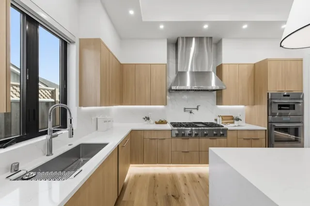 a view of a hallway with a large window