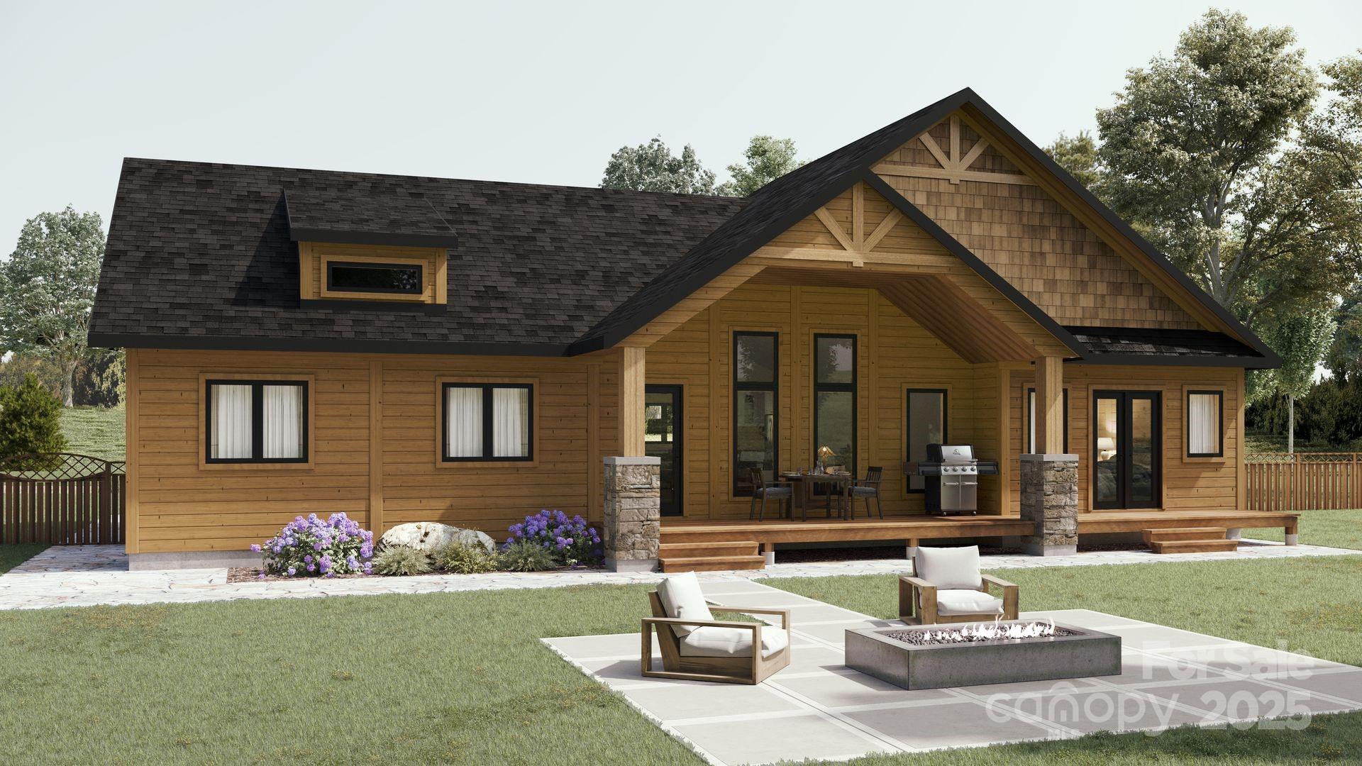 a view of a house with backyard porch and sitting area