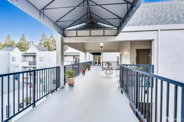 an outdoor space with furniture