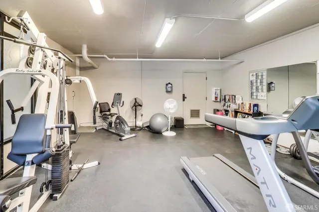 a view of a room with gym equipment