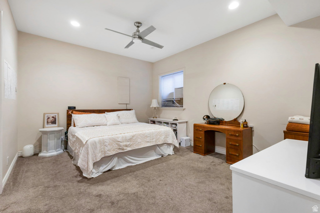 684 North Summit Way Alpine, UT 84004 - Photo 52 of 58 Bedroom with light carpet, a ceiling fan, and recessed lighting
