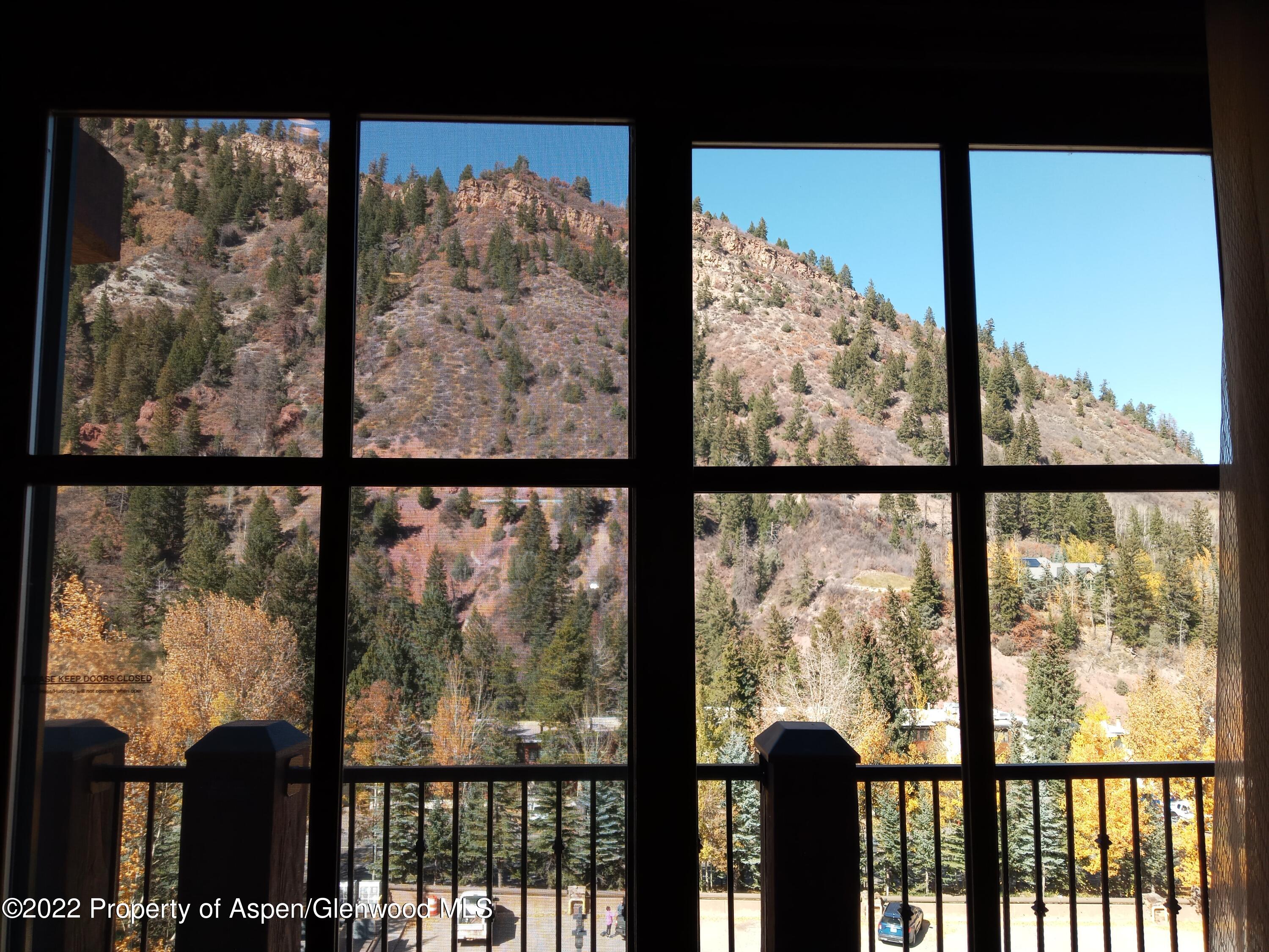39 Boomerang Road, Unit 8412 SUMMER Aspen, CO 81611 - Photo 21 of 21 a view of a glass door and a yard from a balcony