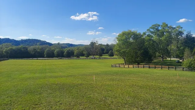 a view of a golf course with a lake