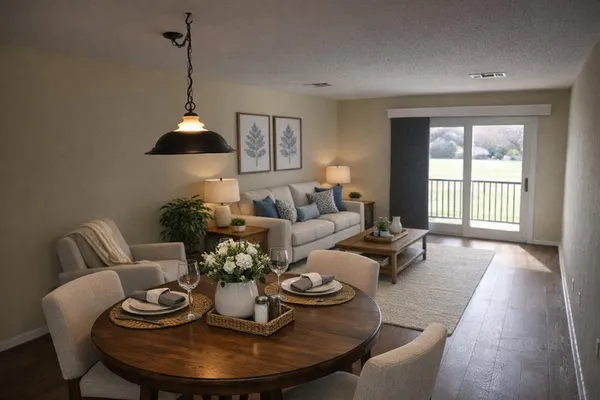 a living room with furniture and a window
