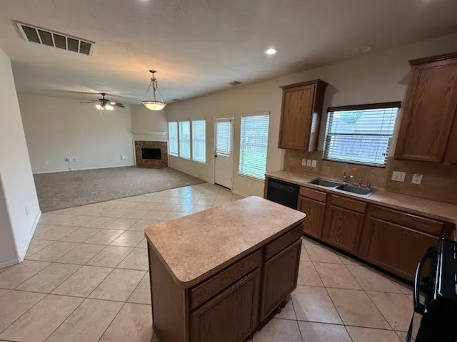 a kitchen with a sink a counter space cabinets and appliances