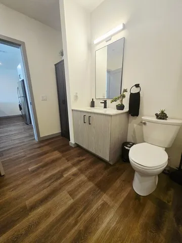 a bathroom with a toilet a sink and mirror