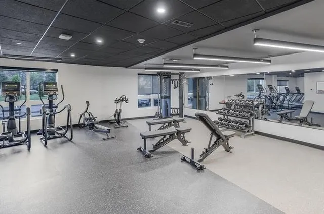 a view of a room with gym equipment