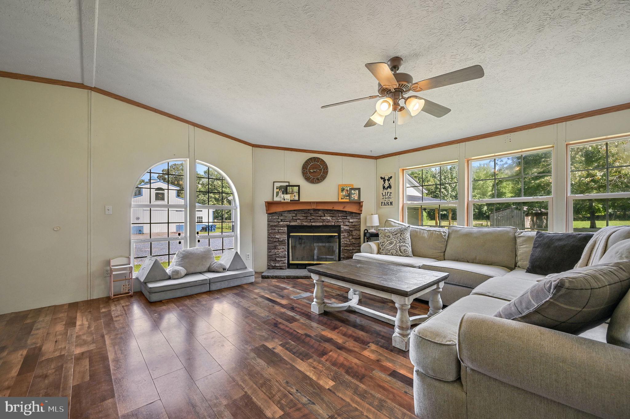 440 Indian Runner Road Felton, DE 19943 - Photo 16 of 50 a living room with furniture a fireplace and a floor to ceiling window