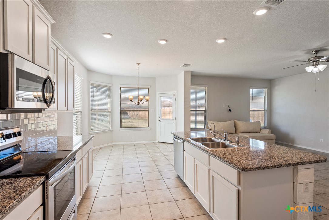 1129 Ibis Falls Loop Jarrell, TX 76537 - Photo 20 of 39 a kitchen with granite countertop a sink and cabinets