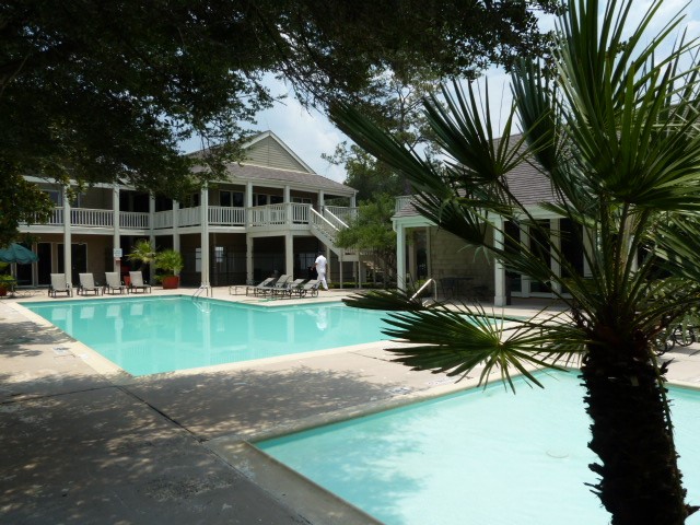 2100 Tanglewilde Street, Unit 347 Houston, TX 77063 - Photo 14 of 19 a view of swimming pool with lawn chairs and large trees