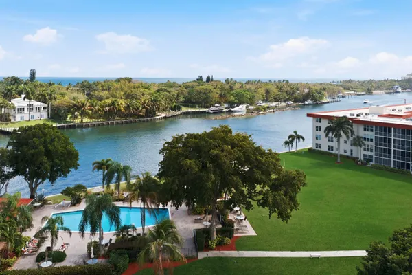 a view of a lake with houses