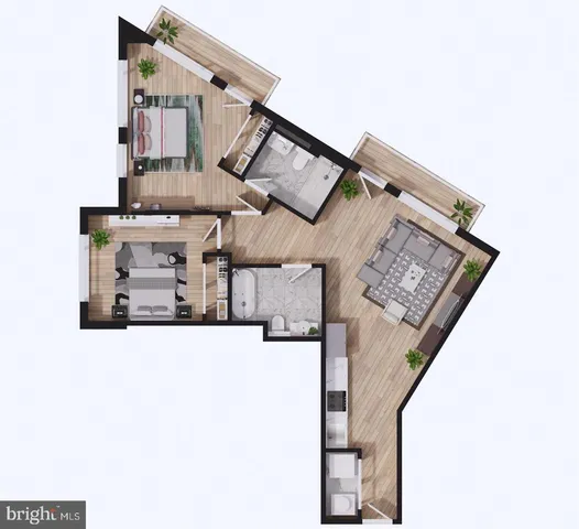 an outdoor sitting area with furniture and umbrella