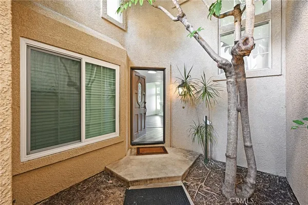 a view of front door of house with potted plant