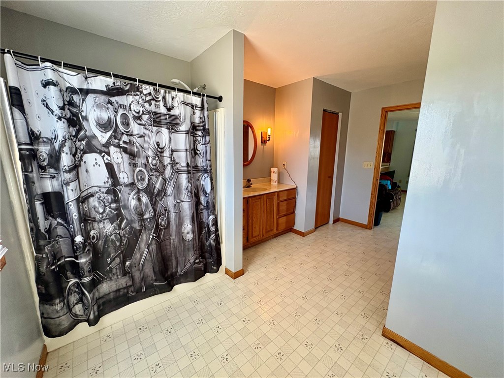 3333 Force Road Shreve, OH 44676 - Photo 21 of 26 Bathroom with vanity, a shower with curtain, and light floors