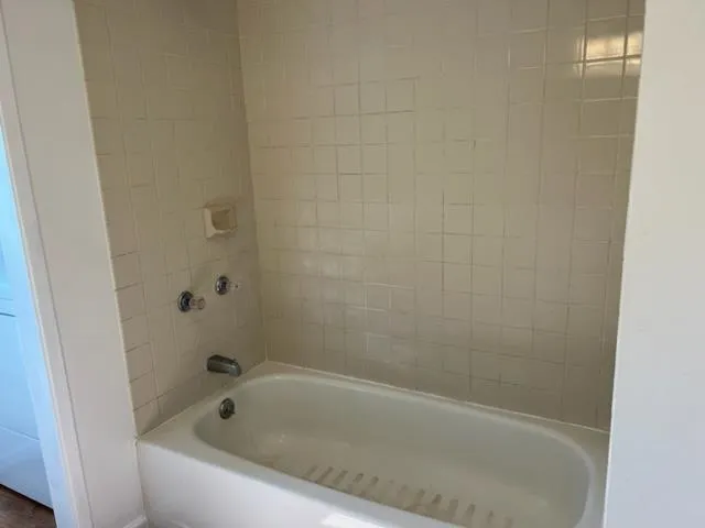a bathroom with a bathtub
