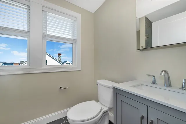 a bathroom with a toilet a sink and mirror