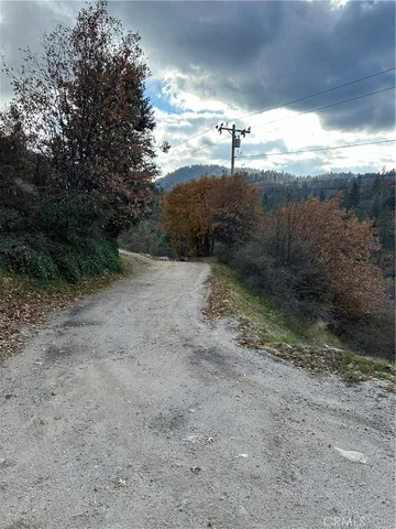 a view of a dry yard with wooden fence