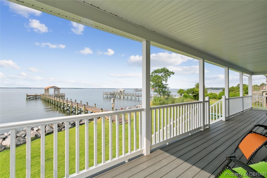 1978 Cross Road Hayes, VA 23072 - Photo 7 of 46 Wooden deck featuring a dock, a lawn, and a water view