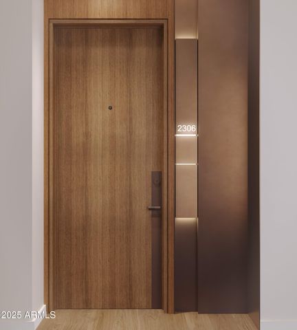 a bathroom with a glass door