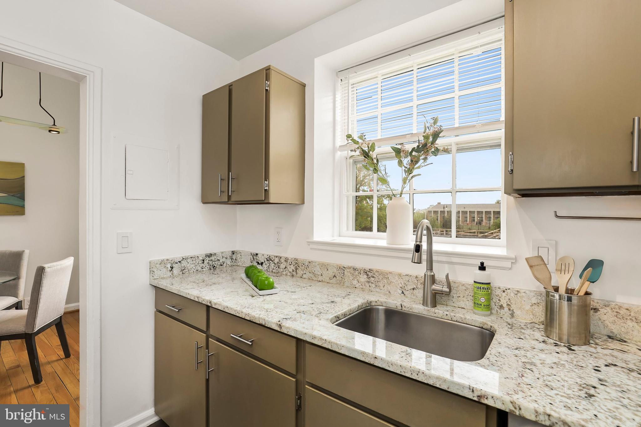 3831 Rodman Street Northwest, Unit F30 Washington, DC 20016 - Photo 14 of 33 a kitchen with granite countertop a sink and a window