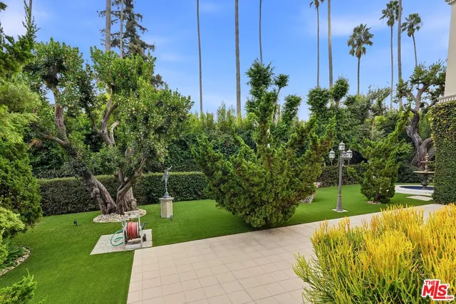 a swimming pool with some trees