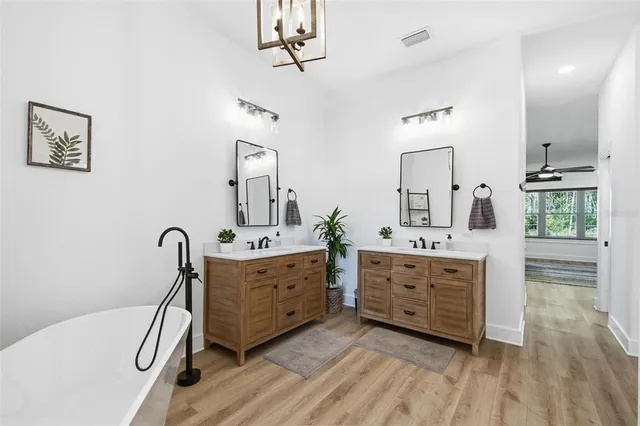 a bathroom with a bathtub