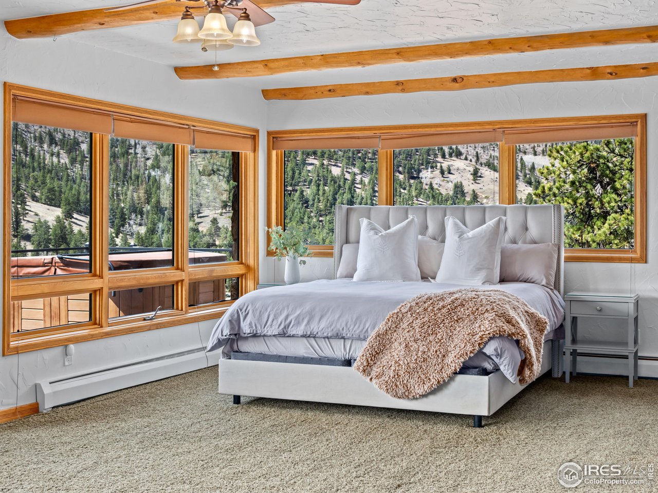 2701 Fall River Road Estes Park, CO 80517 - Photo 20 of 40 a bedroom with a bed and a large window with outer view