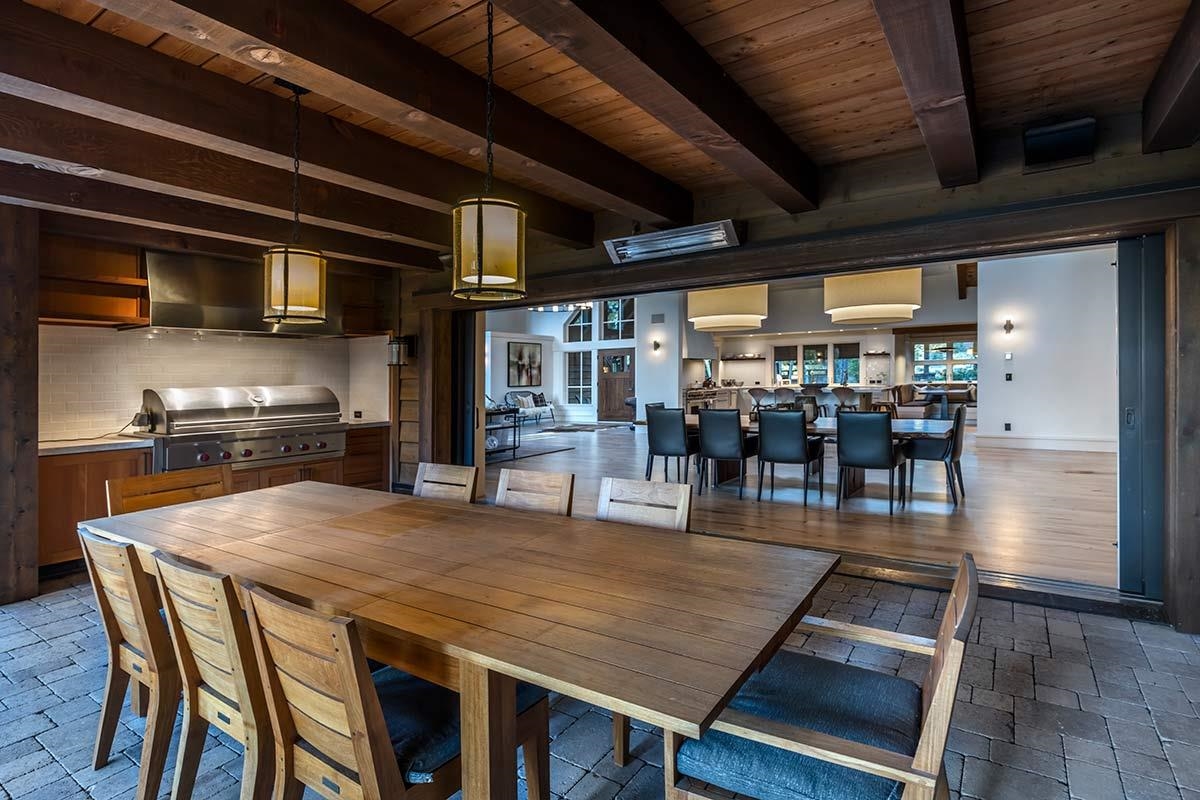 8262 Valhalla Drive Truckee, CA 96161 - Photo 17 of 21 a dining room with stainless steel appliances granite countertop a stove a kitchen island a table and chairs