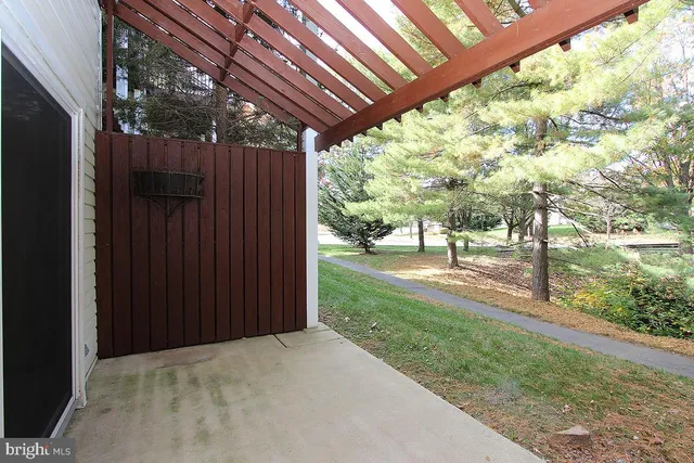 a view of a backyard with large trees and a small yard