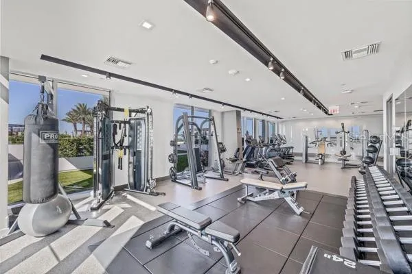 a view of a room with gym equipment